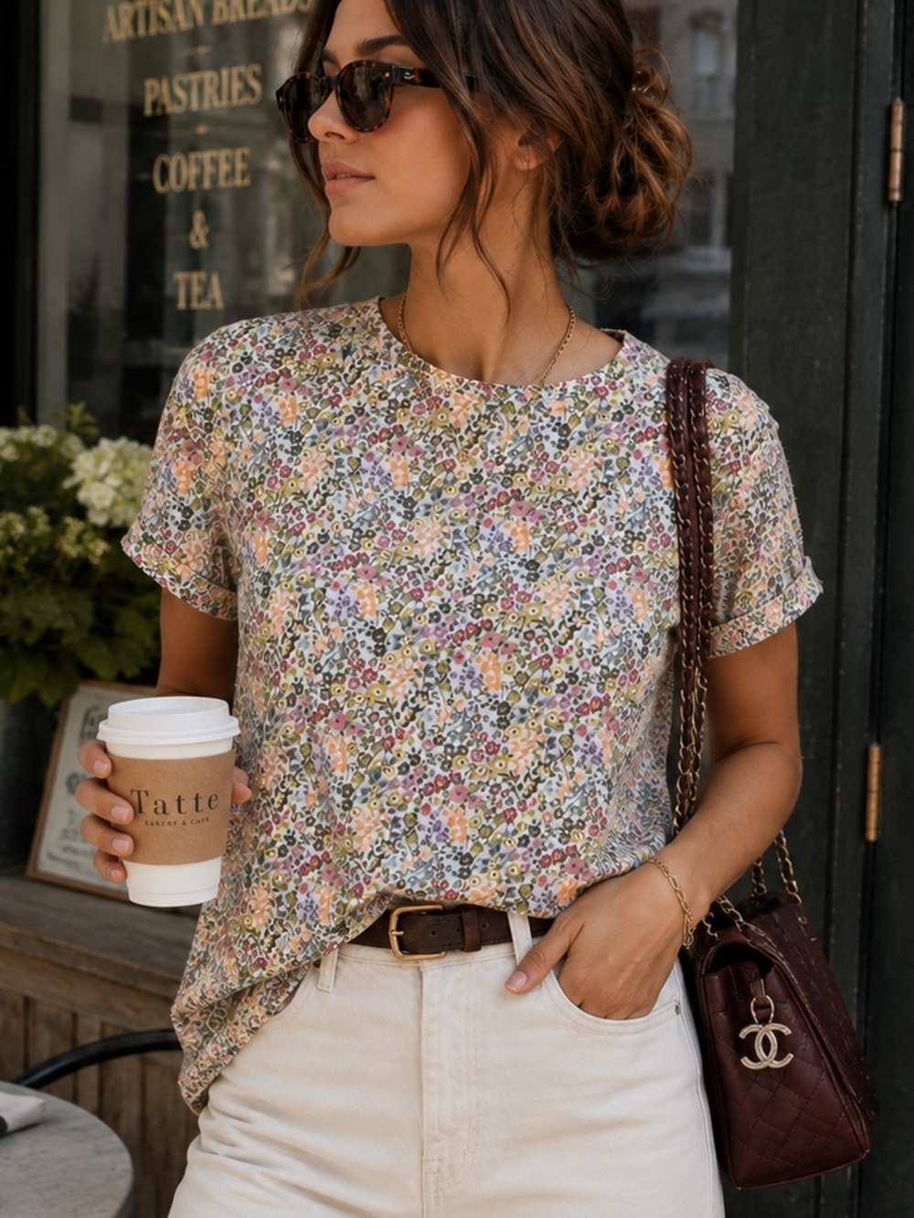 LOFT Floral Short Sleeve Blouse Top XS Cottagecore Fall Transition